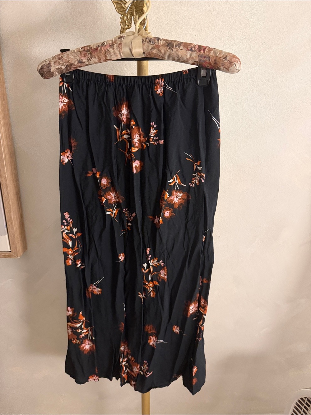 a.n.a Black Maxi Skirt with Orange and Pink Floral Print